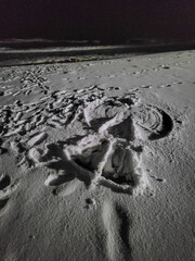 눈 쌓인 해변과 바다