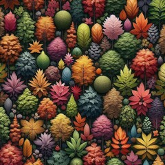 Fototapeta premium Autumn forest background view from above with colorful leaves