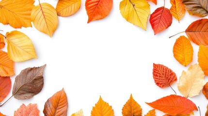 Obraz premium frame of colorful autumn leaves isolated on white background with generative ai