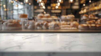 Marble Countertop with Blurred Bakery Background