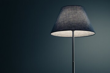 A Floor Lamp with a Gray Fabric Shade Against a Dark Wall