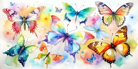 Vibrant Colorful Butterflies Watercolor Art Painting Nature Beauty