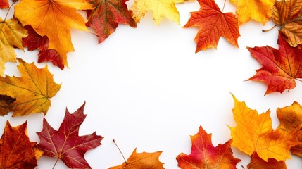 frame of colorful autumn leaves isolated on white background with generative ai