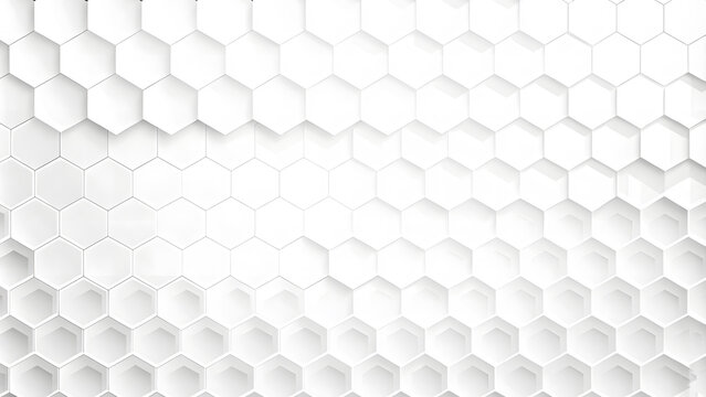 White 3D Hexagons Hight Technology Minimalist Abstract Modern Background. Sci-Fi Tech Hexagonal Blocks Structure Conceptual Light Wallpaper In Ultra Definition. Clear Blank Subtle Textured Banner 