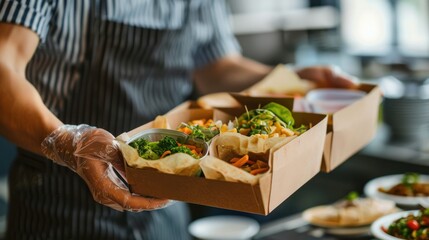 Chef Serving Food in Takeaway Boxes