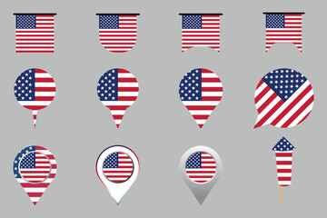 Obraz premium Flag of USA Set, original and simple United states flag Bundle, vector illustration of American flag Collection 