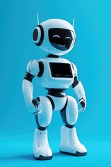 White Robot on Blue Surface