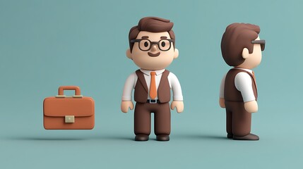 3D Cartoon Businessman with Briefcase and Side Profile