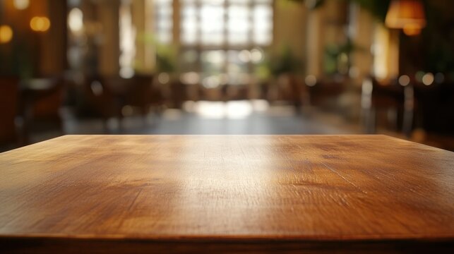 Wooden Table with Blurred Restaurant Background
