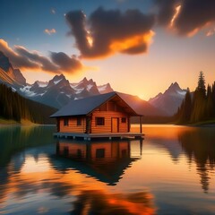 Fototapeta premium sunset over the lake