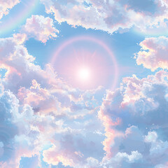 アニメ風の春の朝の巻層雲（うすぐも/けんそううん）風パターン