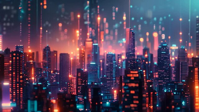 A futuristic city skyline illuminated by glowing lines, representing a decentralized financial system, A futuristic cityscape powered by decentralized finance