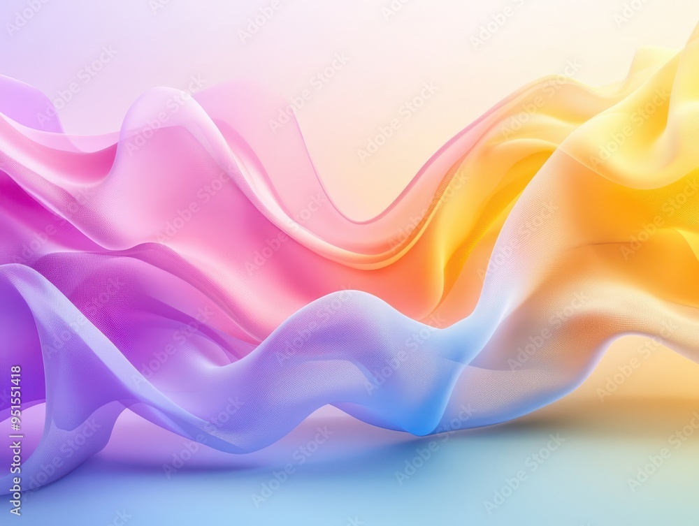 Poster a vibrant abstract background featuring flowing waves in soft pastel colors, creating a serene and d