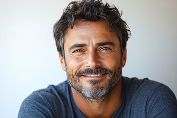 Obraz premium Lifestyle portrait of a happy Italian man in his 40s against a white background.