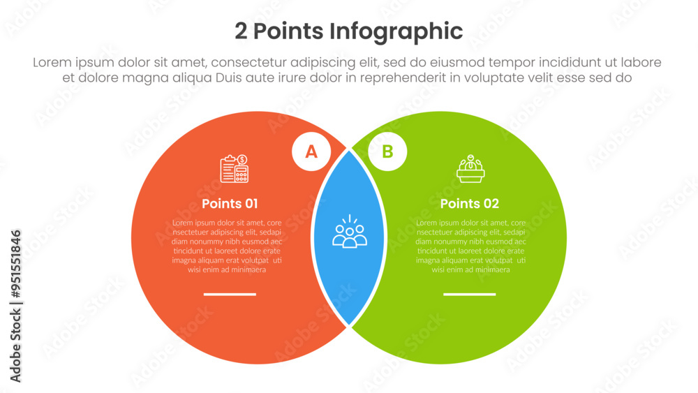 Poster versus or compare and comparison concept for infographic template banner with big circle venn blendi