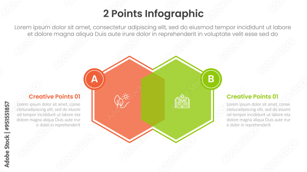 Poster versus or compare and comparison concept for infographic template banner with hexagon venn blending 