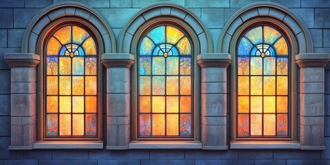 Stone building with stained glass windows