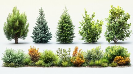 Collection of Evergreen Trees and Shrubs Generative AI
