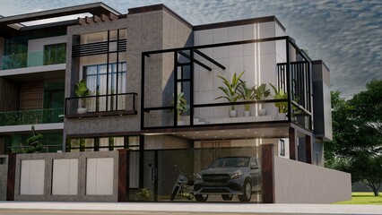 Modern Villa Exterior and Front Elevation