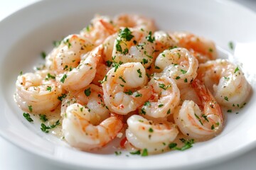 Delectable Garlicky Shrimp on a White Plate