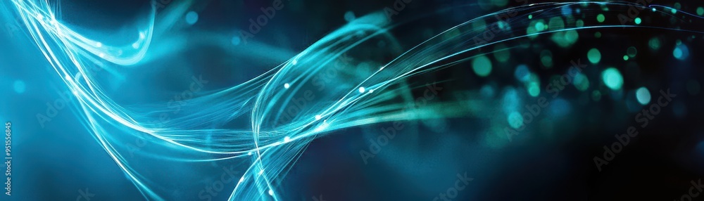 Poster abstract blue light waves with shimmering bokeh effect create a mesmerizing digital background for v
