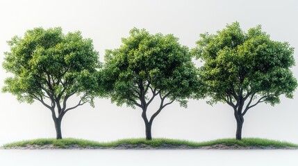Fototapeta premium Three Lush Green Trees on White Background Generative AI