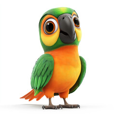 Naklejka premium 3D cartoon, a parrot. on a solid white background