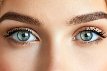 Fototapeta premium Close-up of beautiful blue eyes with long lashes perfect eyebrows