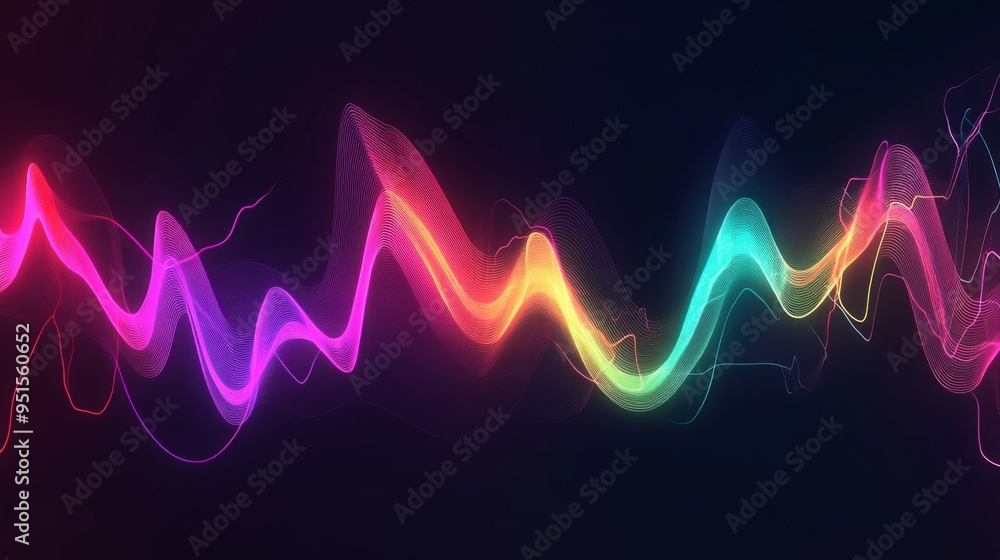 Poster An abstract representation of an ECG waveform with vibrant colors and smooth lines, set against a dark background for contrast.