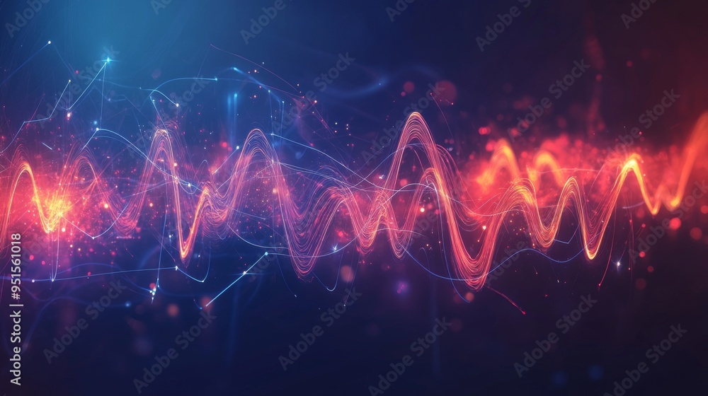 Poster An abstract representation of heart rate waves with a digital effect, illustrating the concept of cardiovascular health and monitoring technology.