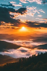 Obraz premium Sunset over mountains and clouds