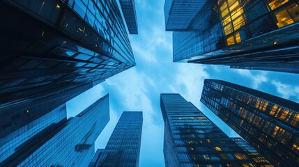 Bottom up view of big modern city urban landscape