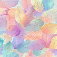 Colorful translucent leaves in pastel hues overlaying each other on a soft background, creating a delicate and airy visual effect. Nature concept.