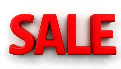 The word "SALE" is written with solid red color letters on white background, 3D text Generative AI