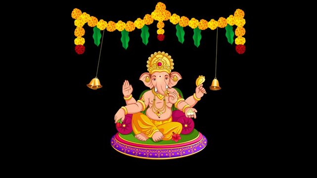 Ganesh Chaturthi Wishes, Animated Ganesh Decorative Toran with Alpha Matte Background 