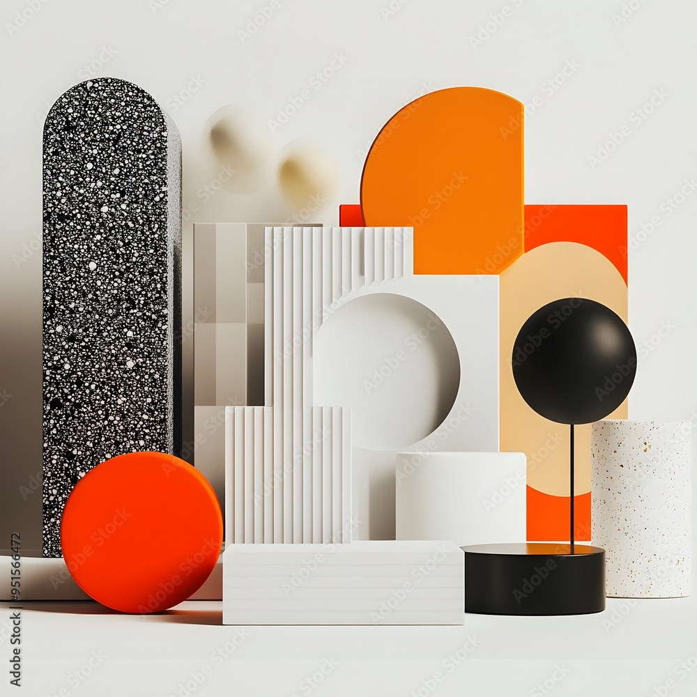 Poster minimalist abstract geometric shapes and patterns on white background for digital product display