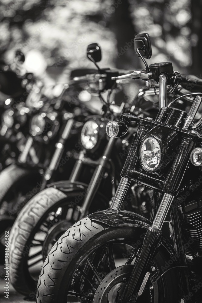 Wall mural row of motorcycles parked