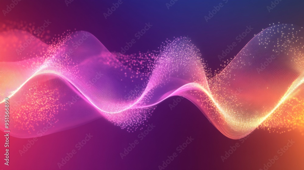 Aufkleber An electric wave visualization with pulsating lines and light particles, set against a gradient background, symbolizing energy flow and frequency.