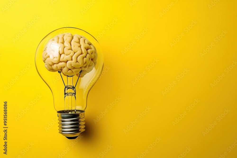 Poster a creative and symbolic image of a lightbulb with the filament in the shape of a brain