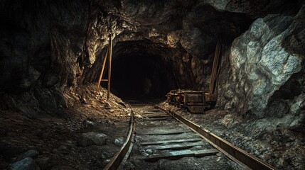 Naklejka premium Dark Tunnel in Abandoned Mine
