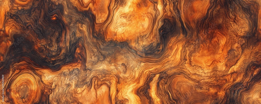 Wall mural Abstract, fiery orange and black marble texture with swirling patterns, perfect for backgrounds or artistic projects.