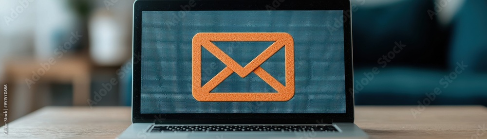 Poster a laptop displaying an email icon on the screen, symbolizing communication and digital interaction i