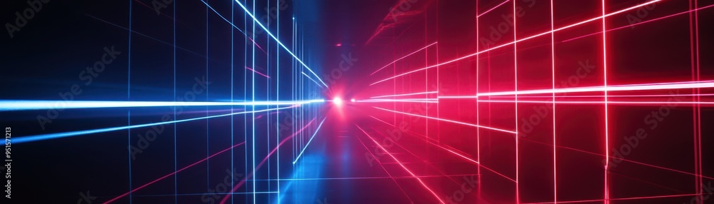 Poster futuristic light trails in red and blue tones create a dynamic visual effect, perfect for technology