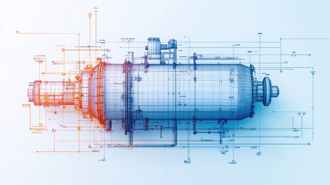 Detailed blueprint of a mechanical component, showcasing precise engineering and design elements in a modern style.