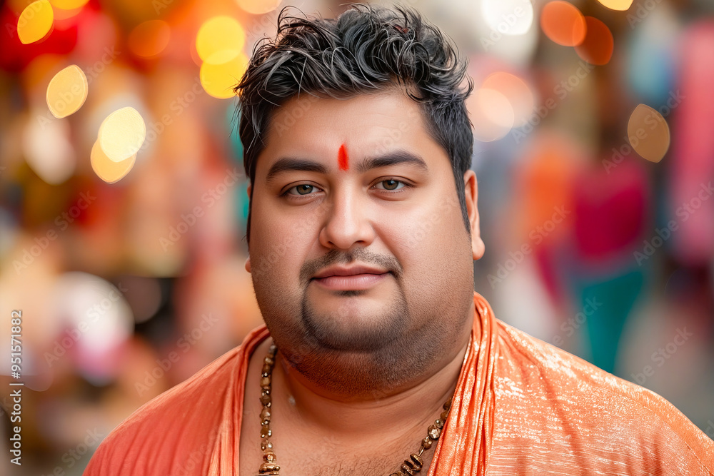 Sticker A man in an orange robe standing in front of a crowd.