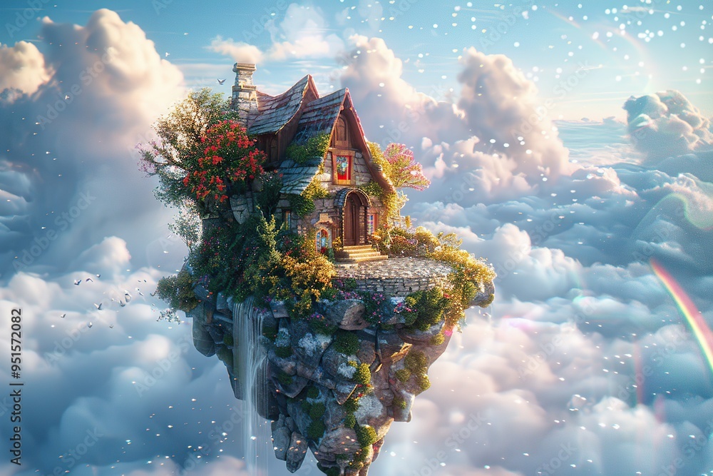 Poster Fantasy Cottage in the Clouds