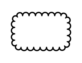 Rectangle scalloped frame. Scalloped edge square shape border. Simple label and sticker form. Flower silhouette lace frame. Vector illustration isolated on white background.