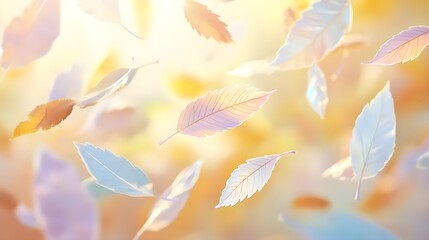 Fototapeta premium Falling Autumn Leaves, Sunlight, Soft Focus
