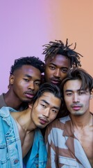Obraz premium Four men with dreadlocks pose for a photo