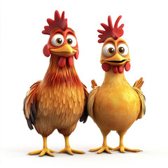 3D cartoon, a cute hen. on a solid white background